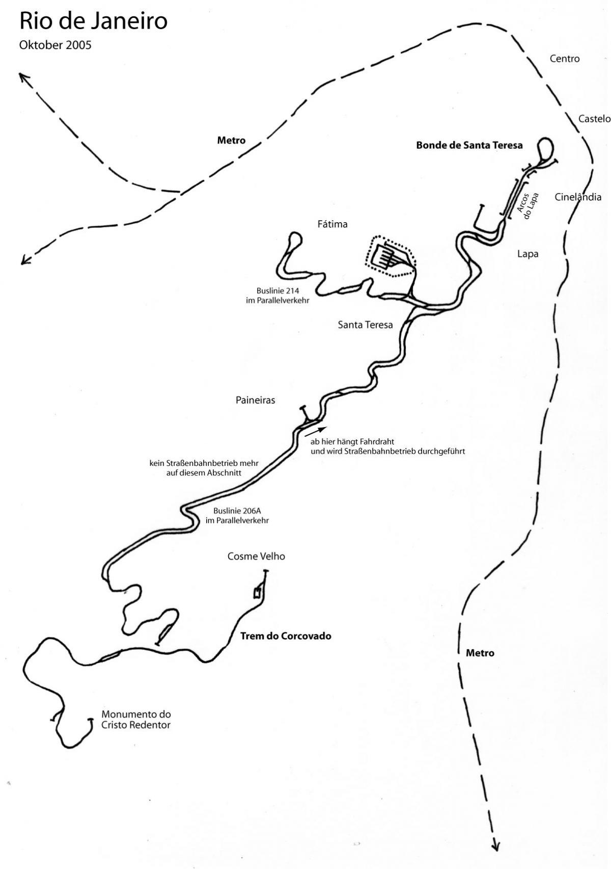 Kaart Santa Teresa tramm - Line 1