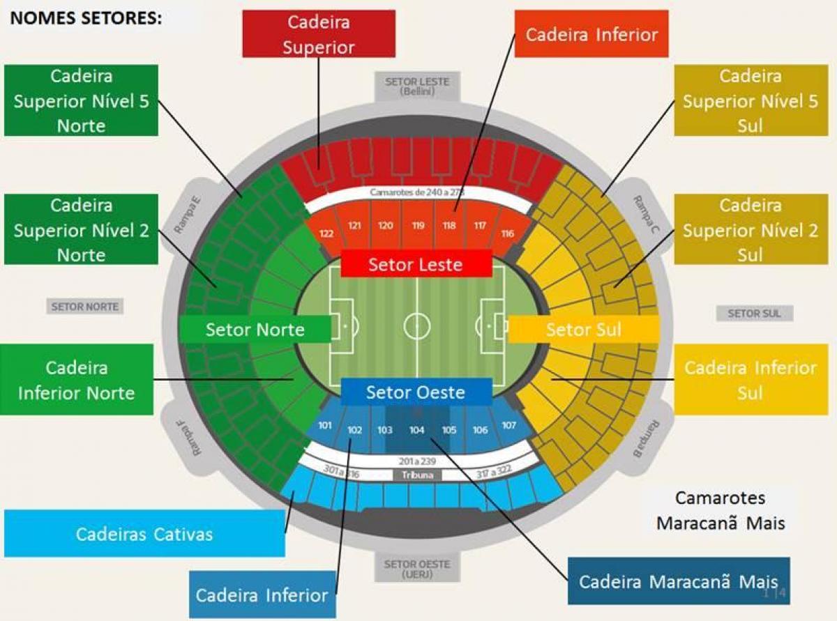 Kaart Maracanã staadionil secteurs