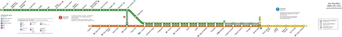 Kaart Rio de Janeiro metro - Rida 1-2-3